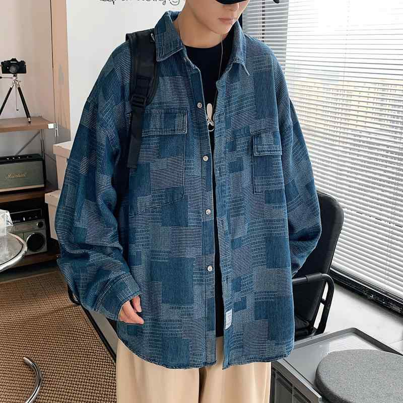 シャツ 男性用 デニム ワークシャツ 原宿風 長袖シャツ ネルシャツ カジュアル ゆったり 薄手 春秋