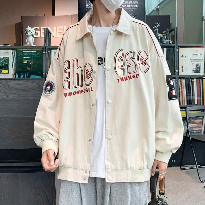 ジャケット 男性用 学生 ストリート系 ヒップホップ ゆったり 春秋 薄手 野球 アウター 黒 カーキ M L XL 2XL 3XL