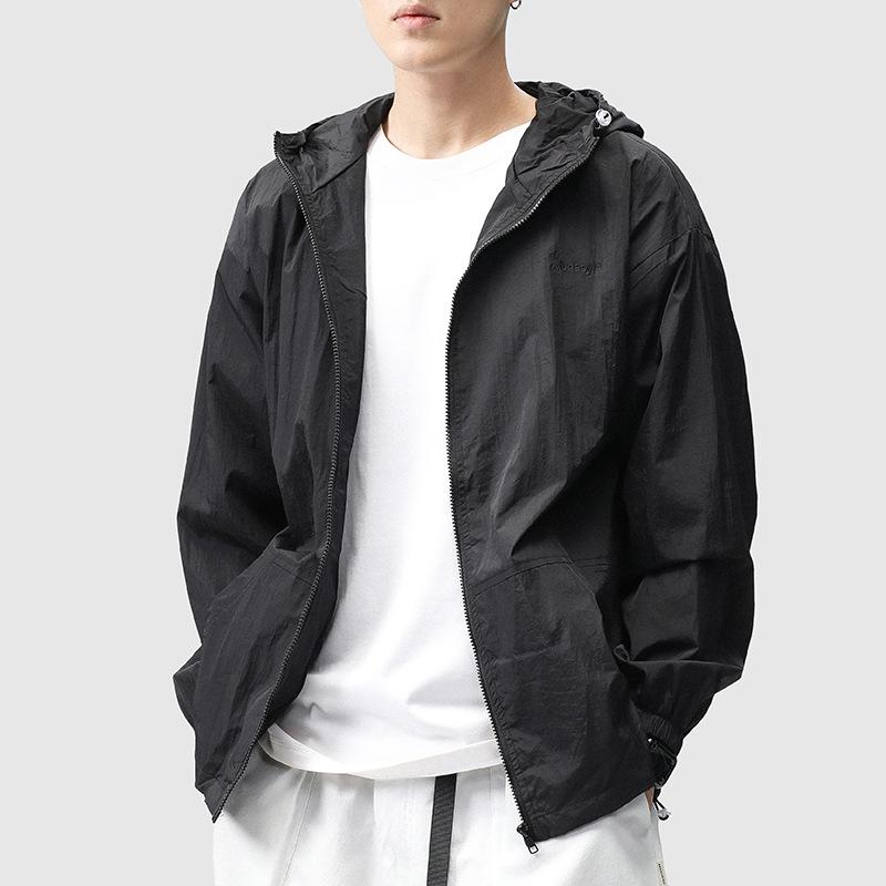 アウター メンズ 成人男性用 薄っぺら 当たること冷感 UVとり捨てる パーカー 気が大きい大きさ 運動競技 お召しもの 普段使い走り アウトドア 黒 黒いこと 薄墨色