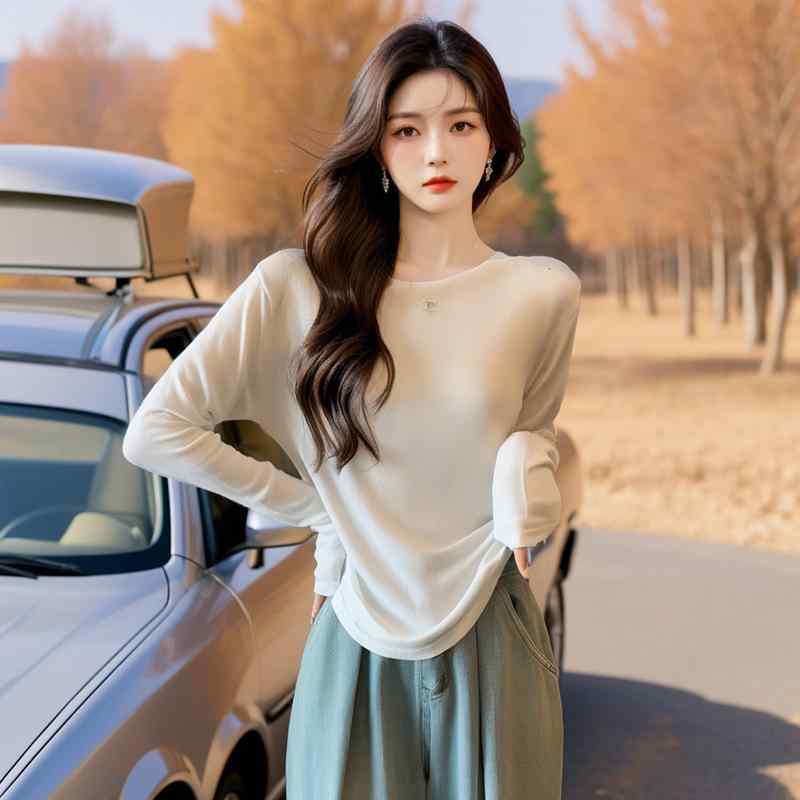 ニット レディース 春物 韓国風 トップス 薄手 無地 長袖 プルオーバー ラウンドネック カットソー ゆったり 体型カバー カジュアル きれいめ 通勤 オフィス ホワイト 白 灰色 黒 赤