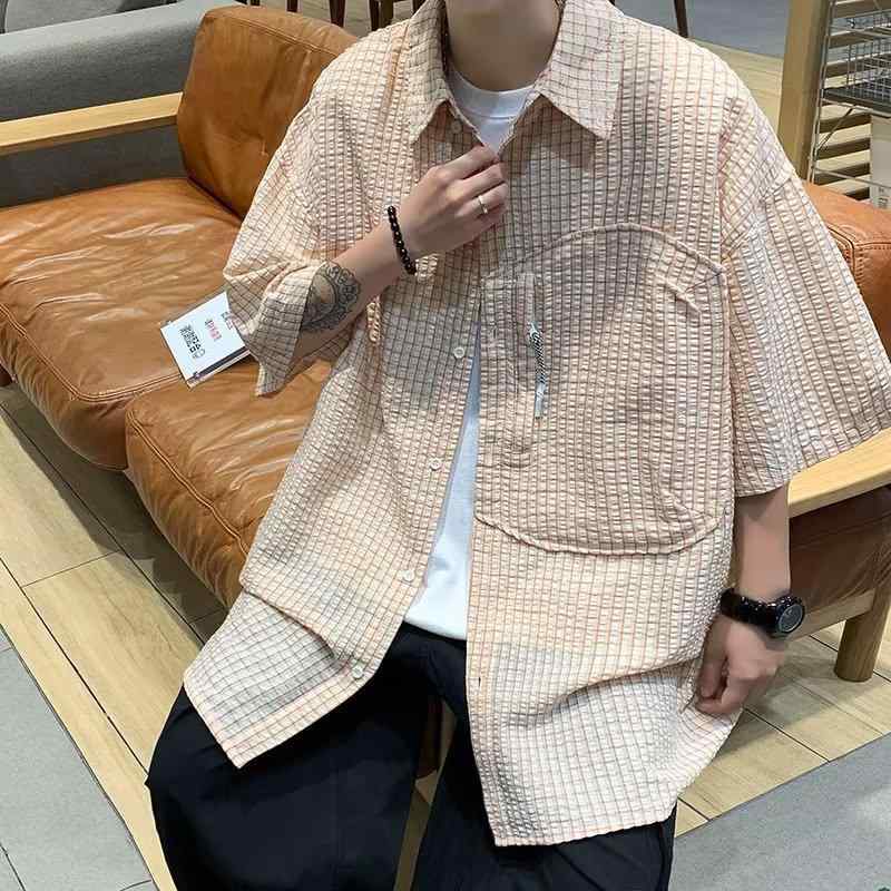 シャツ 男性用 半袖 コットン混紡 格子柄 トップス カジュアル 普段使い 開襟 接触冷感 薄手 4,339円