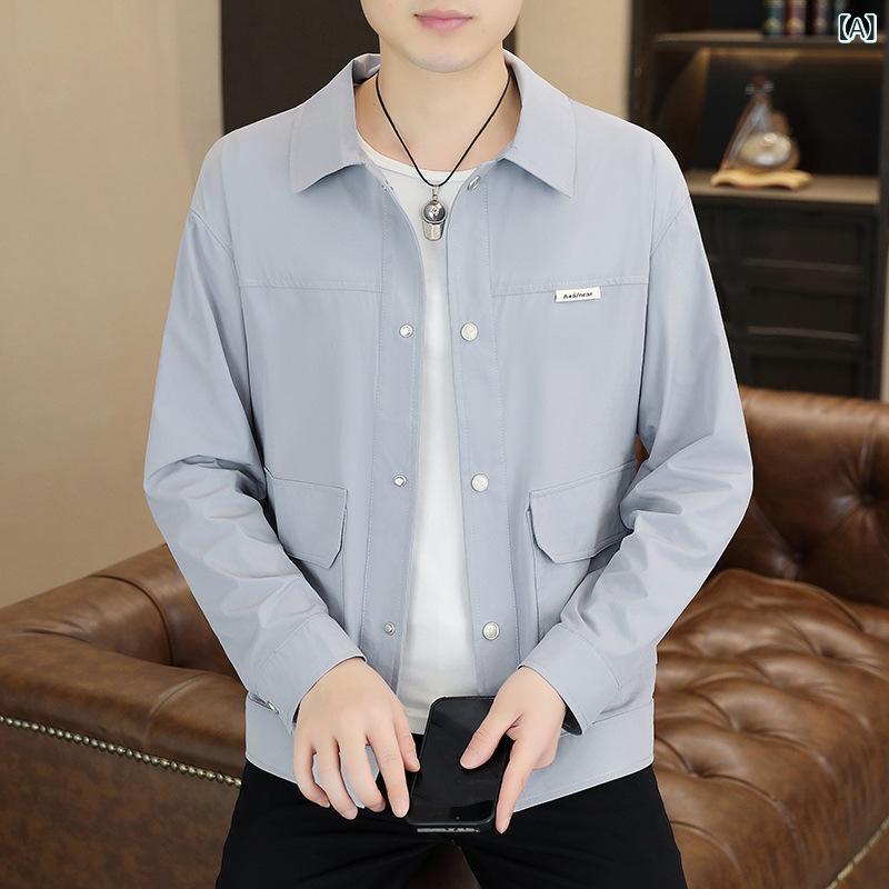 ジャケット 男性用 薄手 接触冷感 翻襟 ライトアウター メンズ 紳士服 リラックス おしゃれ 羽織り