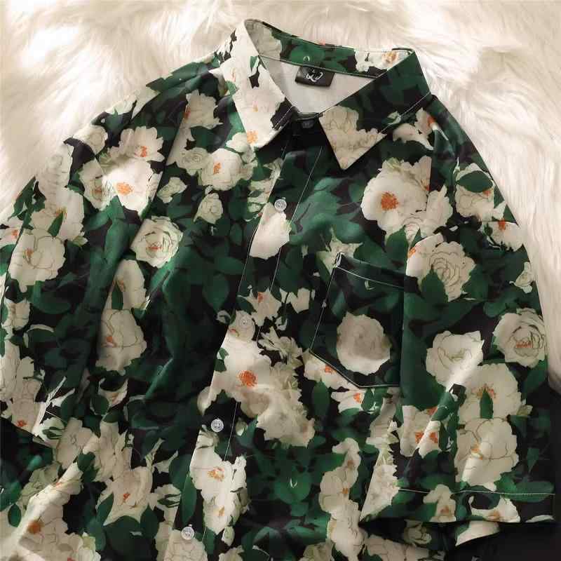 シャツ メンズ 半袖 アロハシャツ 花柄 トップス 接触冷感 ポリエステル 普段使い リゾート 部屋着 春夏 グリーン 緑