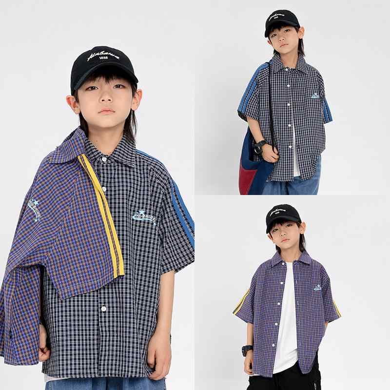 シャツ 子供服 男の子 半袖 チェック柄 カジュアル オープンカラー 春夏 綿100% 100cm 110cm 120cm 130cm 140cm 150cm 160cm