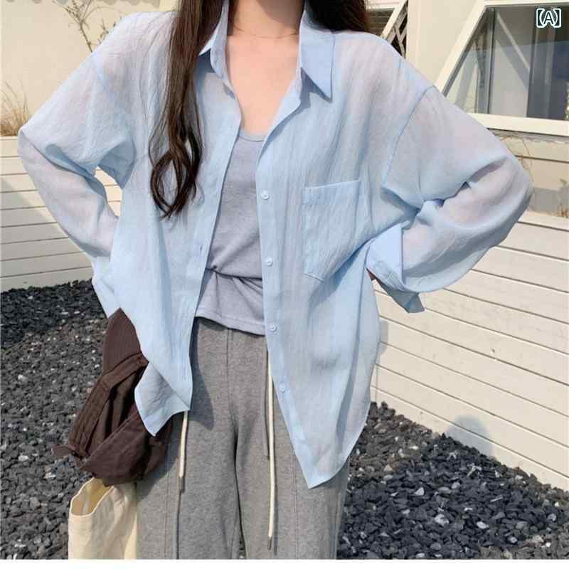 シャツ レディース 春夏 長袖 天絲 レイヨン 混紡 接触冷感 切り替え柄 ゆったりシルエット シャツカラー 都市通勤 気質エレガント 防紫外線 薄手 ライトウェイト スタンダードフィット セットインスリーブ シングルブレスト ボタン デザイン ネイビー