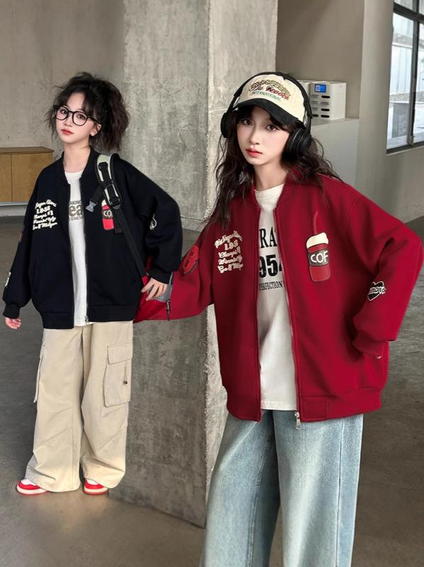 子供服 女の子 野球 ジャケット 春秋 ブルゾン ジャンパー アウター トップス スポーツ 普段使い ブラック レッド 130cm 140cm 150cm 160cm 170cm