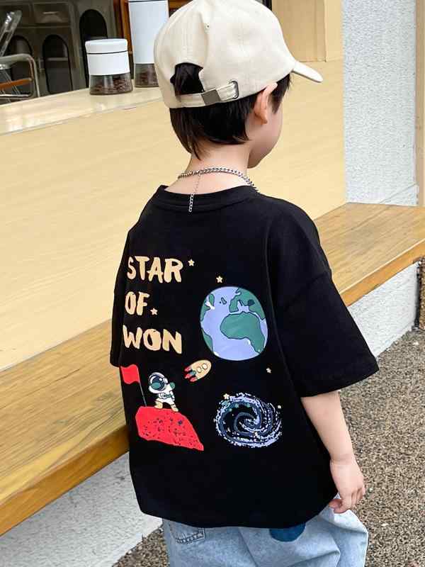 Tシャツ キッズ 子供服 男の子 長袖 半袖 コットン トップス 薄手 インナー カジュアル カートゥーン柄 吸湿速乾 春夏 ブラック ホワイト 110cm 120cm 130cm 140cm 150cm 160cm 170cm