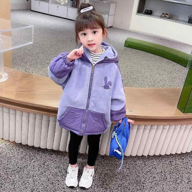 ベビー服 女の子 アウター ジャケット 秋冬 裏起毛 連帽 ジャンパー かわいい 子供 冬 上着 野球服 普段着 パープル ピンク 防寒 90 100 110 120 130 140