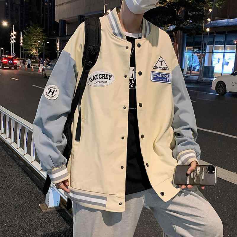 ジャケット 男性用 ストリート系 ブルゾン ゆったり 羽織り 秋服 耐摩耗 接触冷感 ポリエステル ブラック カーキ色 ブルー