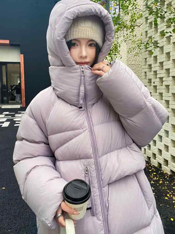羽?服 レディース 冬 厚手 ロング丈 フード付き 90% ホワイトダックダウン アウター ジャンパー 上着 防寒 暖かい ゆったり 大きめサイズ カジュアル 通勤 無地 ワンカラー ポリエステル パープル ピンク ベージュ ホワイト S M