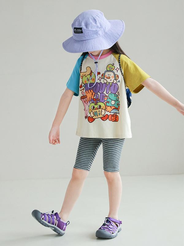 Tシャツ ガールズ 半袖 子供服 配色 切り替え アニマルプリント コットン トップス かわいい カジュアル 普段使い