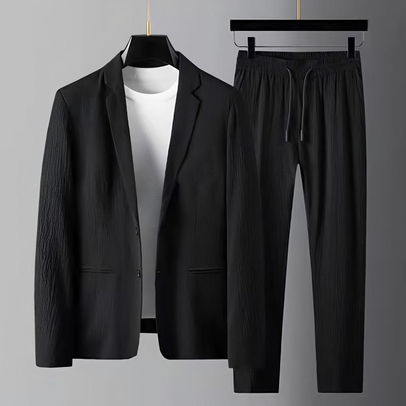 メンズ スーツ セット 春夏 軽量 ストライプ プリーツ ゆったり シルエット ラペル ジップアップ 切り替え デザイン 長袖 多ポケット ポリエステル 混紡 接触冷感 吸湿速乾 通勤 通学 普段使い ビジネス カジュアル 白色 ブラック 青年 成人男性