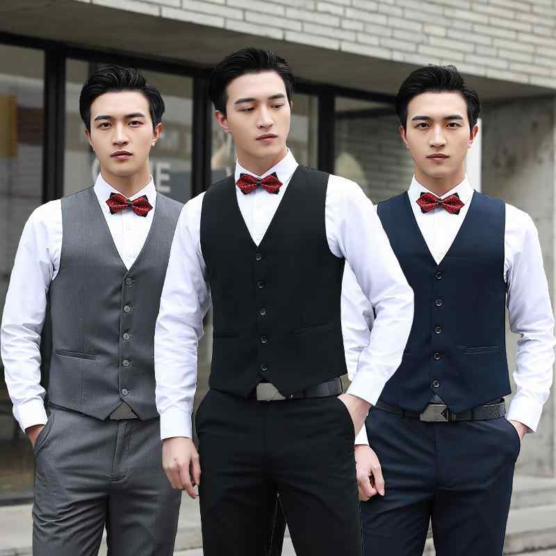 メンズ フォーマル スーツ ベスト & パンツ & シャツ セットアップ 結婚式 新郎 衣装 礼服 冠婚葬祭 無地 スリムフィット 大きいサイズ コットン混紡 ブラック グレー ネイビー