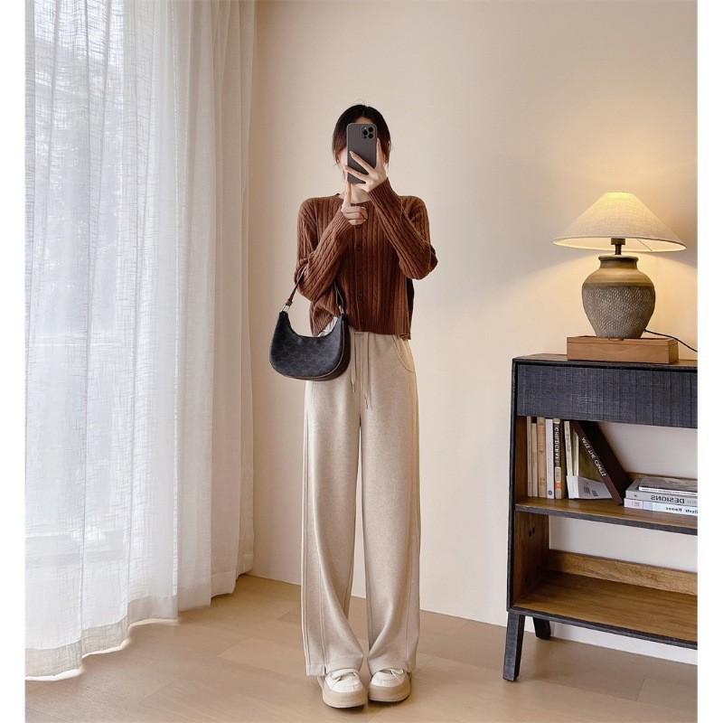 パンツ レディース 麦穂柄 ストレート ワイドレッグ ウール 混紡 厚手 あったか 裏起毛 リラックスパンツ 普段使い 秋冬 ミセス