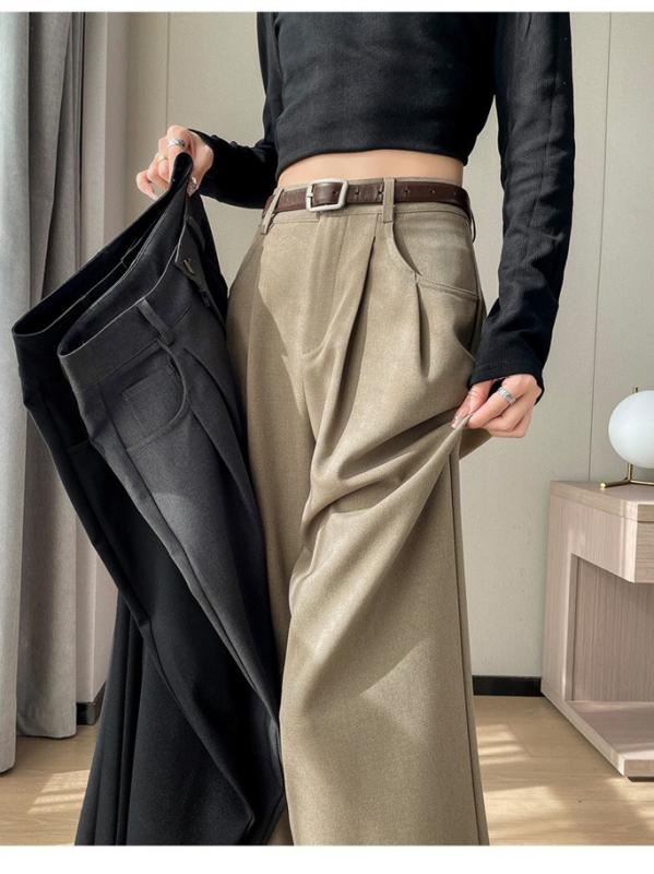 パンツ レディース 秋冬 ワイドレッグパンツ 高見え 美脚 スラックス ゆったり ストレート あったか 裏起毛 ポケット ポリエステル ブラック グレー ブラウン XS S M L XL XXL 通勤 オフィス カジュアル