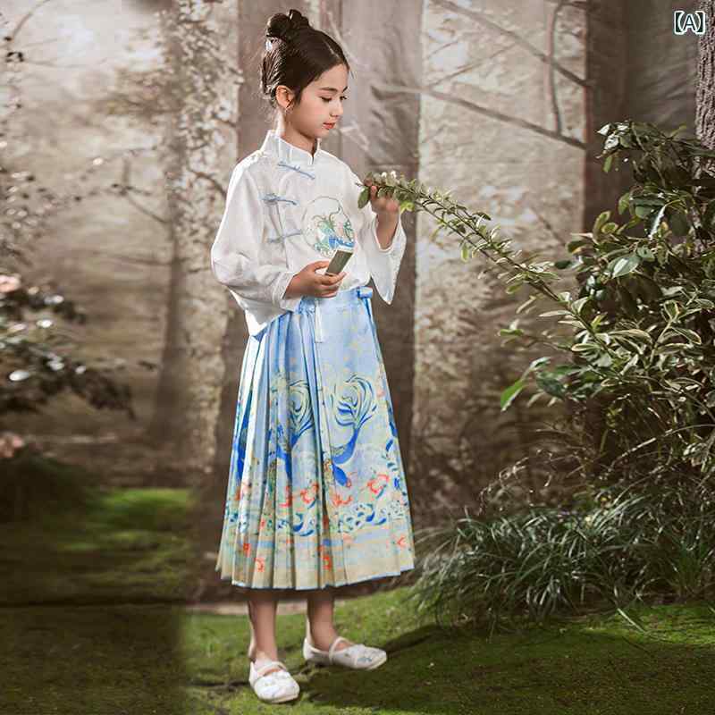 子供用チャイナドレス セットアップ 女の子 国風 馬面スカート ブラウス チュール 花柄 春秋 薄手 ポリエステル