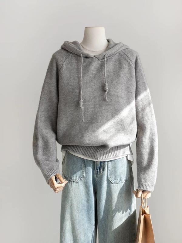 ニット レディース 秋冬 フード付き ブルー系 プルオーバー トップス 長袖 ゆったり 厚手 あったか 暖かい 通勤 きれいめ かわいい
