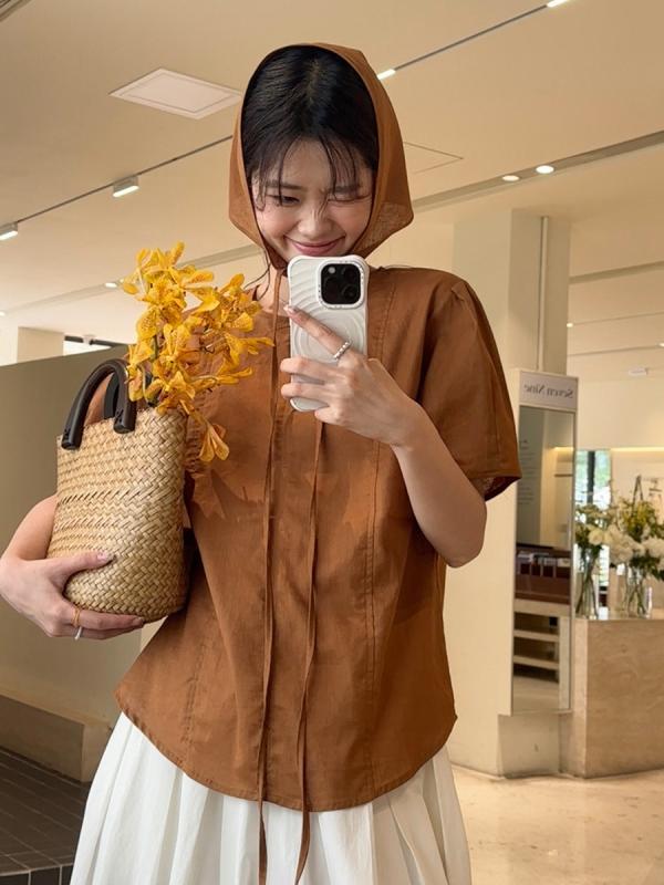 シャツ 女性用 夏 短袖 トップス 綿麻素材 透気性 接触冷感 丸首 泡泡袖 ワイドシルエット 軽量 免?加工 シンプルデザイン レイヤード 日常使い 日韓カジュアル ブルー イエロー グリーン オレンジ