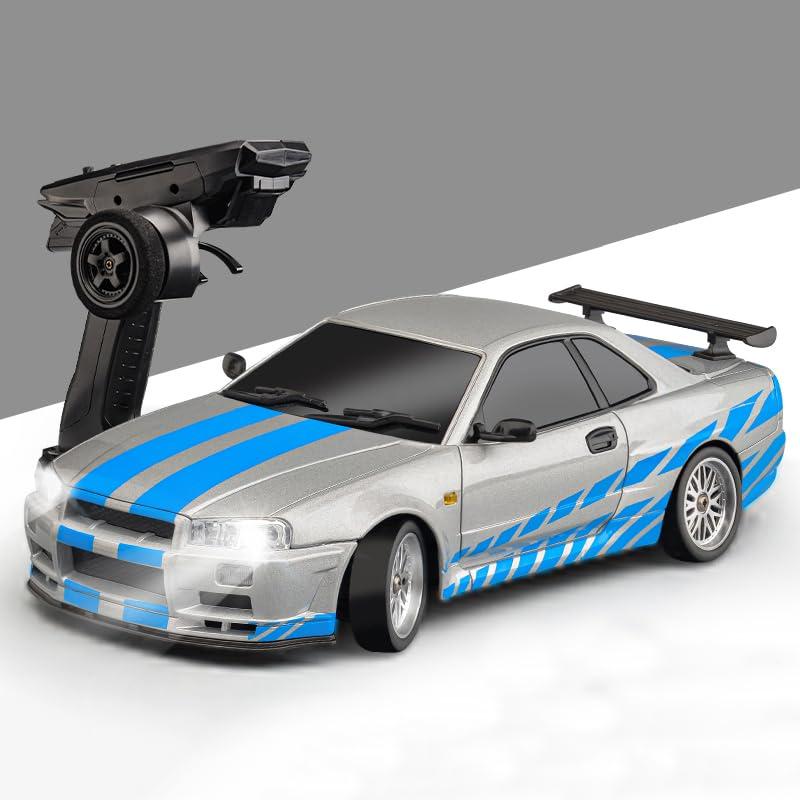 LDR/C 1/18ドリフトカー GTR R34ラジコンカー ドリフト走行 2.4GHz比例制御 ポップアップ式ヘッドライト ジャイロ付き 車おもちゃ