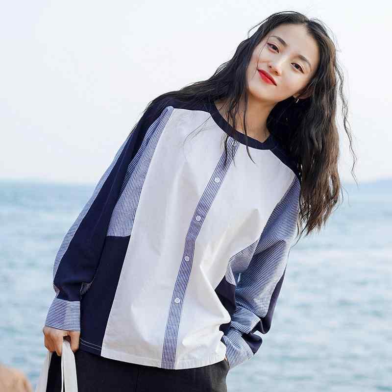 Tシャツ レディース 春 長袖 丸首 切り替え 綿 素材 インナープリント ゆったりシルエット セットインスリーブ 韓国風 日常使い 快適 吸湿性 軽量 白 グレー