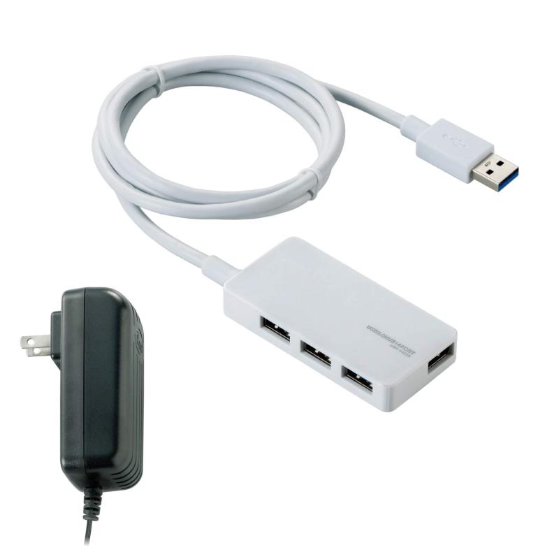 エレコム USB3.0 ハブ 4ポート ACアダプタ付 セルフ/バス両対応 ホワイト