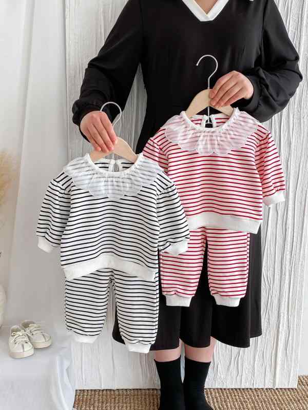 ベビー服 上下セット 長袖 トップス パンツ ストライプ かわいい 幼児 女の子 春秋 綿 薄手 73CM 80cm 90cm 100cm 110cm