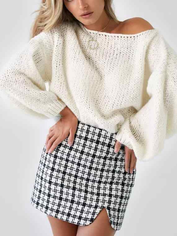 ニット レディース 秋冬 セーター 一字襟 オフショルダー 無地 ゆったり 婦人服 トップス 長袖 きれいめ カジュアル かわいい ドロップショルダー