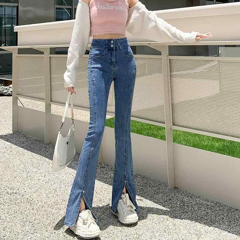 レディース デニムパンツ 秋冬 高腰 マイクロフレア 九分丈 切り替え 伸縮性 吸湿速乾 軽量 通勤用 普段使い 部屋着 デイリー ビンテージ シンプル ブラック ネイビー ライトブルー 再生繊維 接触冷感 ハイウエスト スリムフィット タイトシルエット