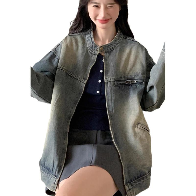ジャケット レディース デニムジャケット 春秋 韓国風 ゆったり 着痩せ カジュアル ブルゾン アウター ブルー コットン