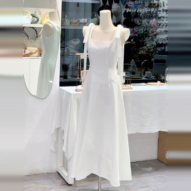 ワンピース レディース Aラインワンピース 高腰 ノースリーブ ロングワンピース 白 春夏 TR面料 きれいめ 上品 パーティー お呼ばれ 二次会 デート 普段使い フェミニン