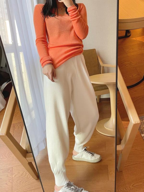 パンツ レディース ニットパンツ テーパードパンツ 九分丈 高品質ウール 混紡 カジュアルパンツ ハイウエスト ウエストゴム 絞り 裾 ?卜? 秋冬 ホワイト ブラック グレー ベージュ