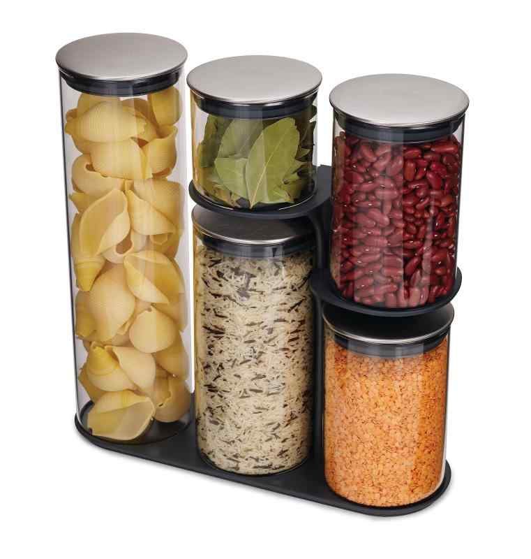 【正規品】 Joseph Joseph (ジョセフジョセフ) 食洗器対応 シリコンパッキンで しっかり密閉 ガラス製 保存容器 (ポディウム 100) 5点セット 95035