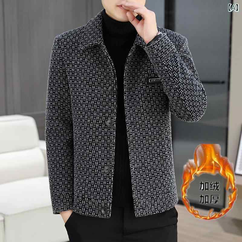 厚地の外套 メンズ 時間 韓国風 照合のしるし柄 襟付き添い人 上衣 成人男性用 心地好い ゆったり 遊撃手丈 アウター 衣嚢 コート・ジャケット-メンズファッション