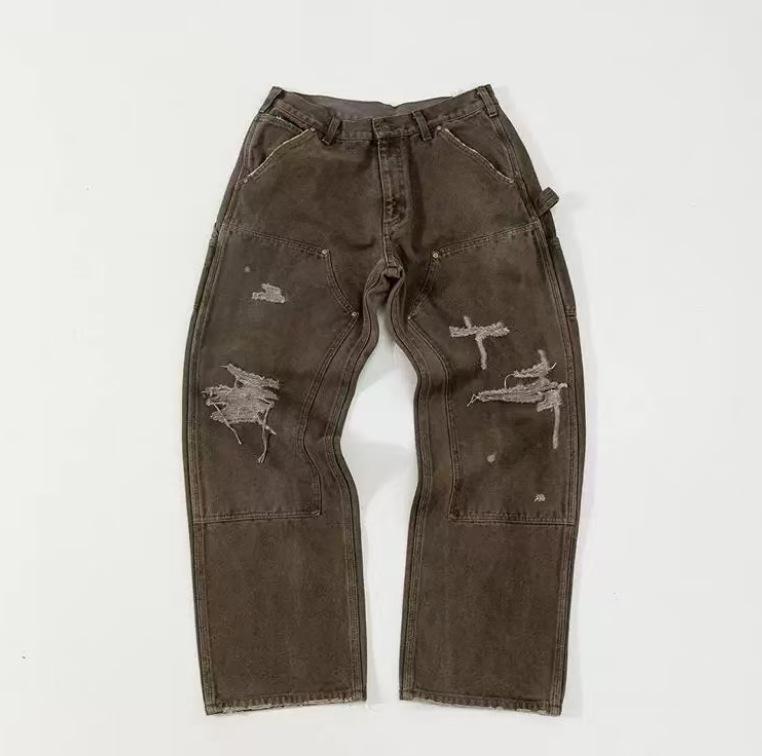 パンツ 男性用 高街 ワークパンツ ヴィンテージ風 ダメージ加工 ペンキ柄 コットン ズボン 裾絞り カーゴパンツ 8,326円