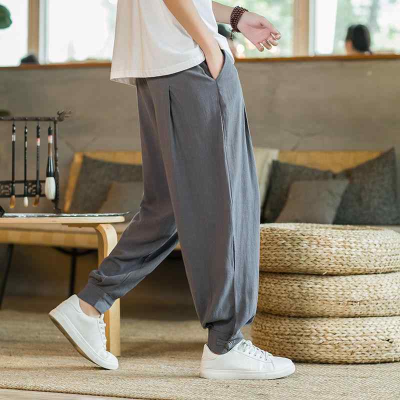 パンツ 男性用 僧侶 ズボン 綿麻 リラックス 春夏 薄手 ルームウェア 部屋着 普段使い 高腰 伸縮性 ブラック 黒 ネイビー 紺色 グレー