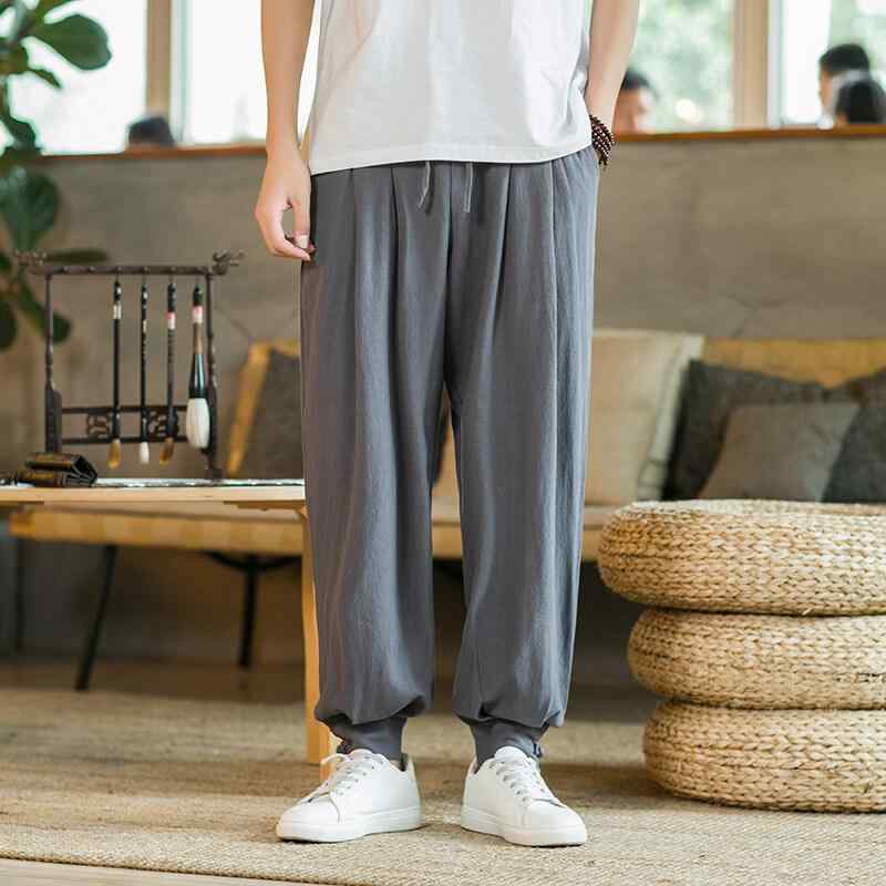 パンツ 男性用 僧侶 ズボン 綿麻 リラックス ワイド テーパード 禅修 ルームウェア 部屋着 春夏 薄手 無地 ダークグレー ブラック ネイビー コーヒー M L XL 2XL 3XL 4XL 5XL
