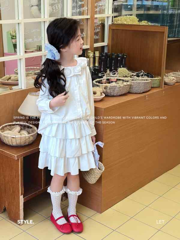 シャツ キッズ 女の子 長袖 立体 花柄 春物 コットン 翻領 ブラウス 子供服 白 100 110 120 130 140