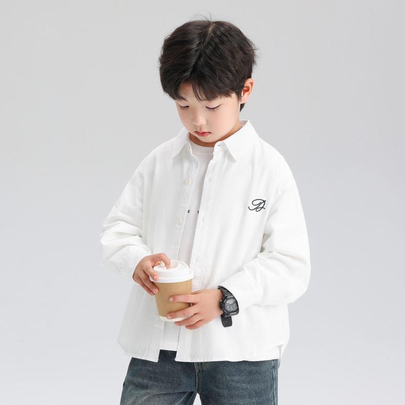 シャツ 子供服 男の子 長袖 コットン 春秋 白シャツ アウター ボーイズ ポロ襟 110cm 120cm 130cm 140cm 150cm 160cm
