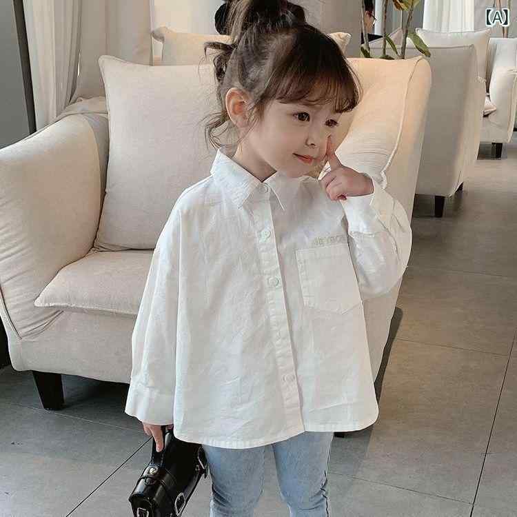 シャツ ガールズ 春秋 子供服 長袖 コットン 襟付き おしゃれ かわいい 韓国風 アシンメトリー 白 トップス 80cm 90cm 100cm 110cm 120cm 130cm 140cm