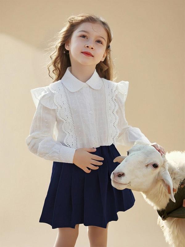シャツ 女児 長袖シャツ コットン カーディガン 春秋 子供 女の子 白 スクール風 トップス 110cm 120cm 130cm 140cm 150cm 160cm