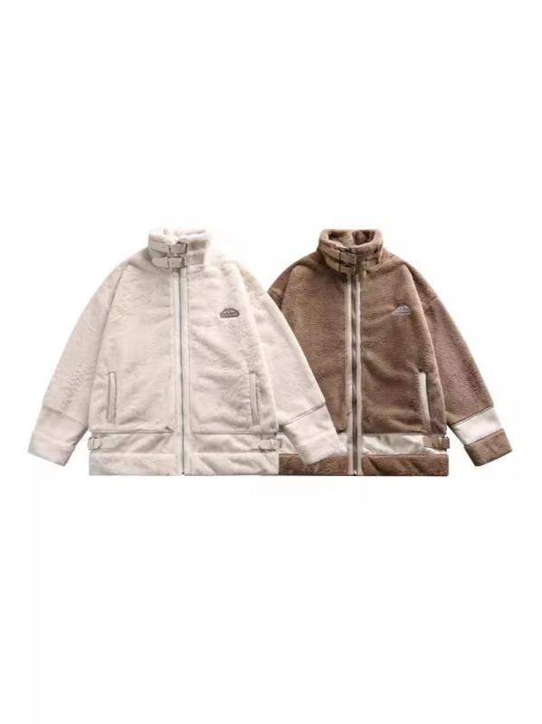 綿入り ジャケット 男性用 裏起毛 ボアジャケット ゆったり カジュアル 立襟 コットン ポリエステル 秋冬 ベージュ系 コーヒー色