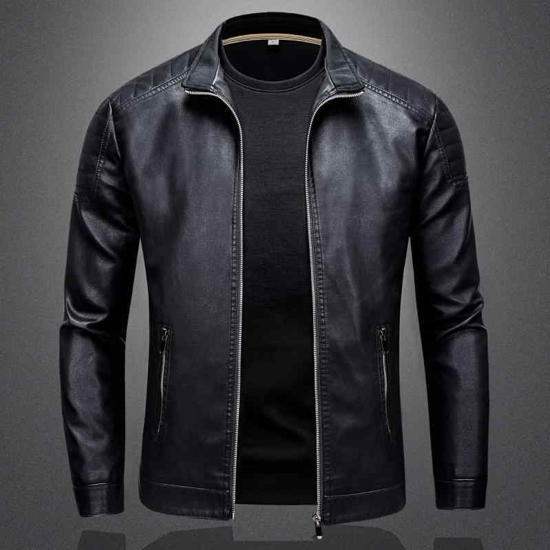 ジャケット 男性用 レザージャケット ライダースジャケット PUレザー スリムフィット スタンドカラー ブルゾン アウター ブラック ブルー ポケット装飾