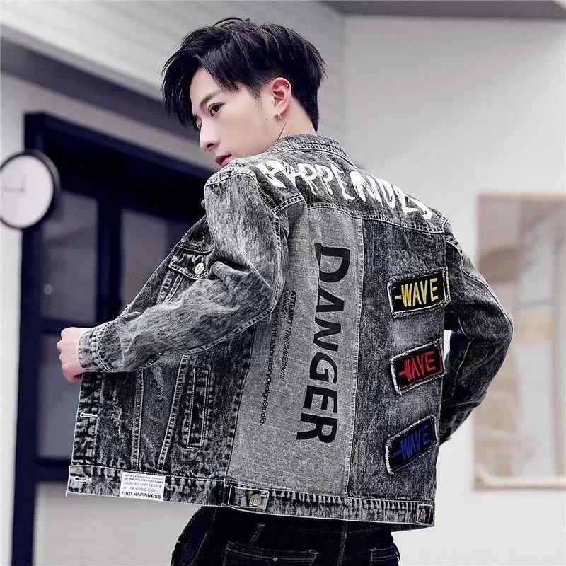 メンズ デニム ジャケット 韓国風 Gジャン ブルゾン 春秋 男性用 レトロ 刺・墸 羽織り ライトアウター ゆったり ブラック グレー