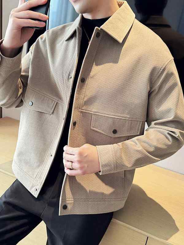 ジャケット メンズ 厚手 ウール混紡 襟付き アウター 韓国風 スタイリッシュ 細身 ブラック コーヒー色 杏灰色 M L XL XXL XXXL XXXXL 秋冬