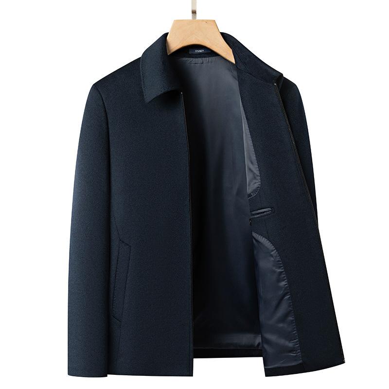 ジャケット 男性用 ウールコート 桑蚕糸ブレンド 秋冬 防風 紳士服 ビジネス 通勤 大判サイズ 藏青色