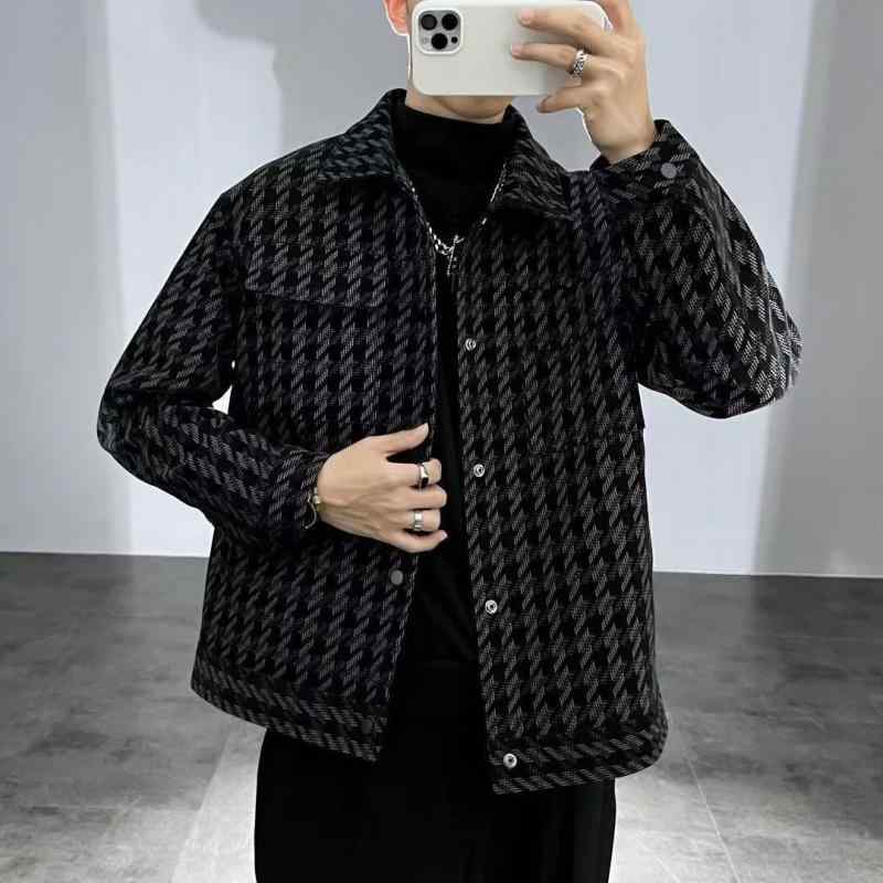 ジャケット 男性用 襟付き レザー カジュアル 千鳥格子柄 アウター 秋冬 防水 コーデュロイ 裏ボア|イーマイショップ