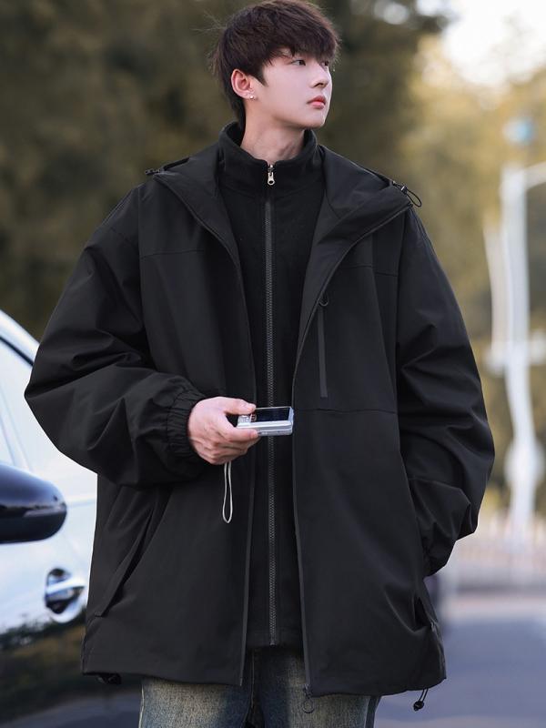 ジャケット 男性用 マウンテンパーカー 3way 取り外し可能 防寒 防風 防水 ポリエステル 秋 冬 アウトドア 登山 釣り キャンプ ウェア 上着 アウター 黒 ブラック系