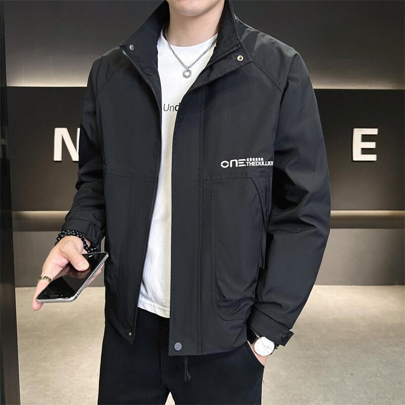ジャケット 男性用 春秋 立襟 防風 アウター 普段使い トップス ポリエステル ブラック カーキ色 アーミーグリーン