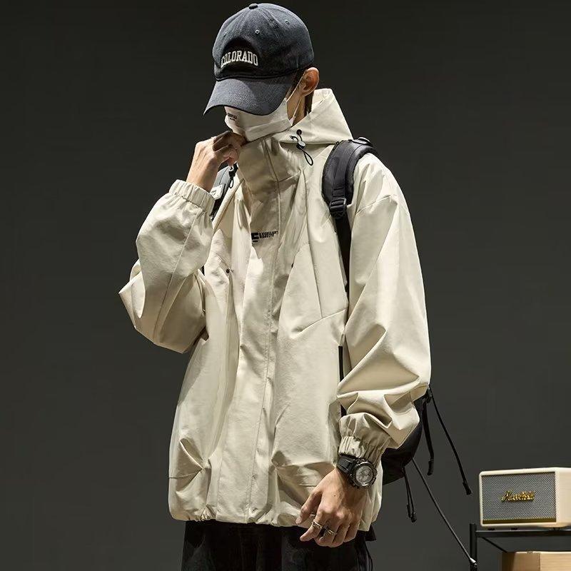 ジャケット メンズ マウンテンパーカー 登山服 春秋 ゆったり フード付き アメカジ ワークジャケット ブルゾン 耐摩耗性 ポリエステル混紡 ブラック カーキ グリーン