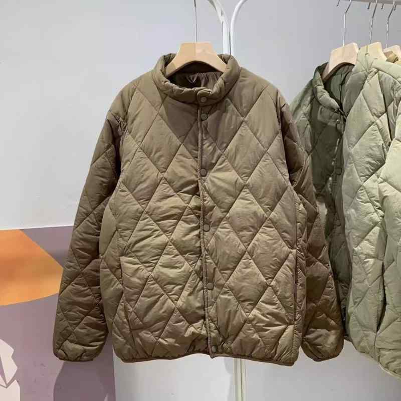 ジャケット 男女兼用 秋冬 中綿入り 暖か レトロ キルティング シャーリング ショート丈 POLOネック ブラック カーキ グリーン イエロー